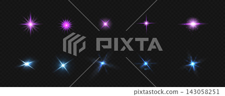 Bright star light effects set on transparent Bright star light effects set on transparent 143058251