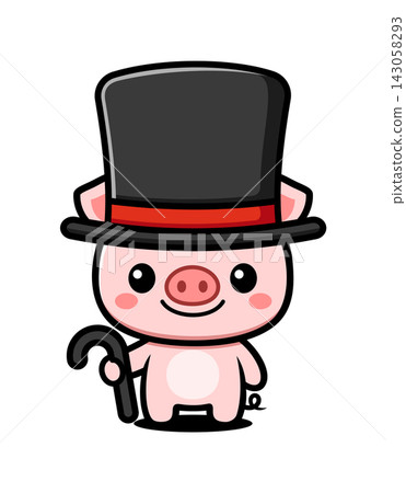 Cute Pig Magician Cartoon Character, Kawaii Animal Mascot with Top Hat and Cane Cute Pig Magician Cartoon Character, Kawaii Animal Mascot with Top Hat and Cane 143058293