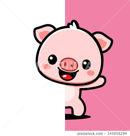 Cute Pig Peeking Cartoon Character, Kawaii Pink Animal Mascot Illustration Cute Pig Peeking Cartoon Character, Kawaii Pink Animal Mascot Illustration 143058294
