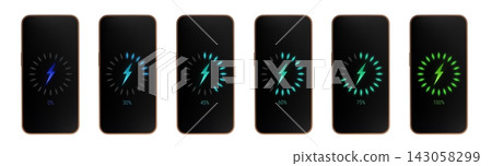 Smartphone charging status screen with power level Smartphone charging status screen with power level 143058299