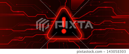 Cyber security alert banner with red warning sign Cyber security alert banner with red warning sign 143058303