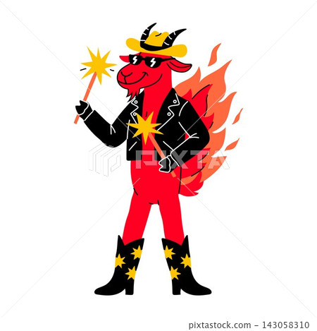 Funny Rock Star Goat with Magic Staff Cartoon Design Funny Rock Star Goat with Magic Staff Cartoon Design 143058310