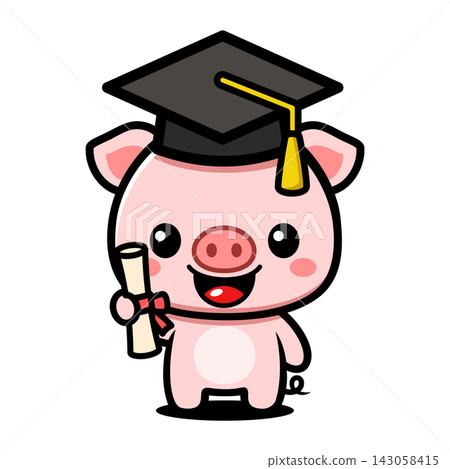 Cute Pig Graduation Cartoon Character, Kawaii Animal Student Mascot with Diploma Cute Pig Graduation Cartoon Character, Kawaii Animal Student Mascot with Diploma 143058415