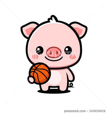 Cute Pig Basketball Player Cartoon Character, Kawaii Animal Sports Mascot 143058416