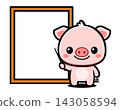 Cute Pig Teacher Cartoon Character, Kawaii Animal Mascot with Blank Board 143058594