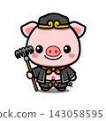 Cute Pig Warrior Cartoon Character, Kawaii Chinese Mythology Animal Mascot 143058595