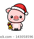 Cute Pig Wearing Santa Hat Cartoon Character, Kawaii Christmas Animal Mascot 143058596