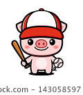 Cute Pig Baseball Player Cartoon Character, Kawaii Animal Sports Mascot 143058597