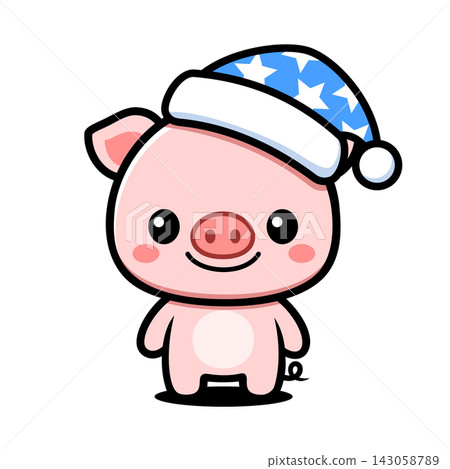 Cute Pig Wearing Winter Hat Cartoon Character, Kawaii Christmas Animal Mascot 143058789