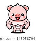 Muscular Pig Cartoon Character, Cute Strong Farm Animal Fitness Mascot 143058794