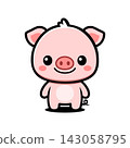 Cute Pig Cartoon Character Illustration, Kawaii Pink Farm Animal Mascot 143058795