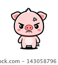 Angry Pig Cartoon Character, Cute Mad Kawaii Animal Mascot Illustration 143058796