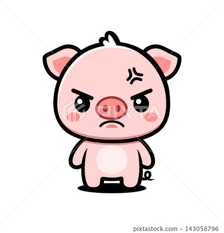Angry Pig Cartoon Character, Cute Mad Kawaii Animal Mascot Illustration Angry Pig Cartoon Character, Cute Mad Kawaii Animal Mascot Illustration 143058796