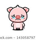 Cute Crying Pig Cartoon Character, Sad Kawaii Farm Animal Mascot 143058797