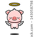Cute Pig Angel Cartoon Character, Kawaii Animal Mascot with Wings and Halo 143058798