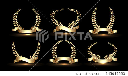 First place gold icons set with laurel wreath First place gold icons set with laurel wreath 143059660