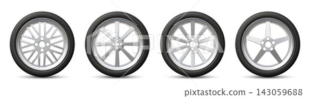 Realistic 3d tire with rubber tread and metal rim Realistic 3d tire with rubber tread and metal rim 143059688