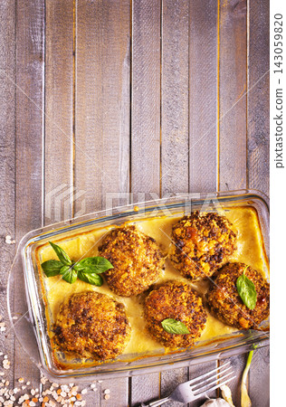 fish meatballs in white creamy sauce fish meatballs in white creamy sauce 143059820