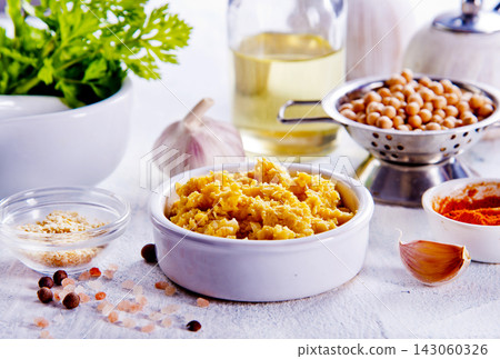 Chickpea pasta and chickpeas in bowl Chickpea pasta and chickpeas in bowl 143060326