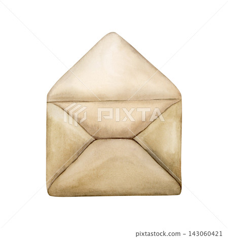 Cute Paper Craft Envelope. Watercolor hand drawn illustration isolated on white background for mail design home textile cozy print eco-friendly branding retro post templates rustic wedding invitations 143060421