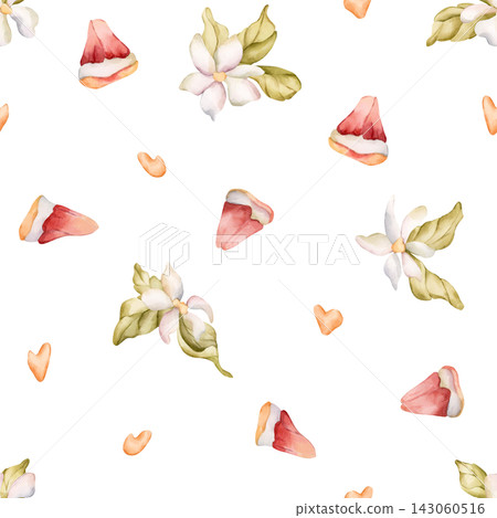 Grapefruit summer citrus fruit flower seamless pattern. Watercolor hand drawn floral food illustration isolated on white background for home kitchen textile fresh fabric print banner cosmetic package Grapefruit summer citrus fruit flower seamless pattern. Watercolor hand drawn floral food illustration isolated on white background for home kitchen textile fresh fabric print banner cosmetic package 143060516