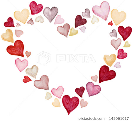 Frame with watercolor pastel hearts. Romantic isolated illustration for Valentines Day cards Frame with watercolor pastel hearts. Romantic isolated illustration for Valentines Day cards 143061017