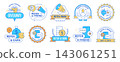 Refer a friend badges, employee referral program stickers or marketing design labels 143061251