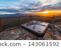 Victoria Valley panoramic view from Reed Lookout with topographical orientation table, Grampians National Park, Victoria, Australia 143061592