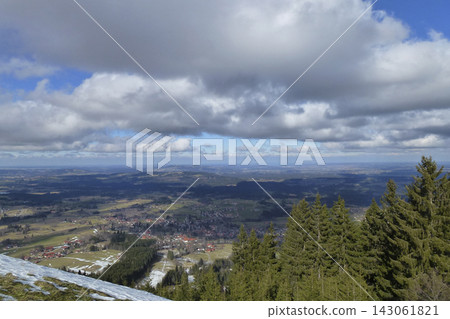 Snowy landscape at Hornle Mountain, alpine foothills in Bavaria, Germany Snowy landscape at Hornle Mountain, alpine foothills in Bavaria, Germany 143061821