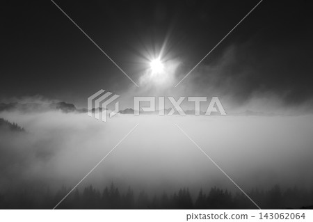 Snowy landscape at Hornle Mountain, alpine foothills in Bavaria, Germany Snowy landscape at Hornle Mountain, alpine foothills in Bavaria, Germany 143062064