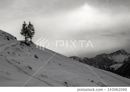 Snowy landscape at Schweinsberg mountain, Mangfallgebirge in Bavaria, Germany Snowy landscape at Schweinsberg mountain, Mangfallgebirge in Bavaria, Germany 143062098