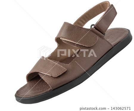 Brown Leather Sandal with Straps Isolated on White Background Brown Leather Sandal with Straps Isolated on White Background 143062571