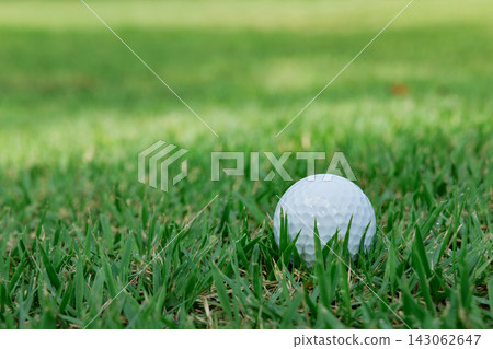 A golf ball placed on the deep grass of the fairway of a golf course. A golf ball placed on the deep grass of the fairway of a golf course. 143062647