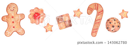 Watercolor-painted decorative lines for Christmas cookies Watercolor-painted decorative lines for Christmas cookies 143062780