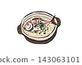 Illustration of Tai-meshi (sea bream rice), a Japanese dish of sea bream and seasoned rice, hand-drawn in a brushstroke style. 143063101