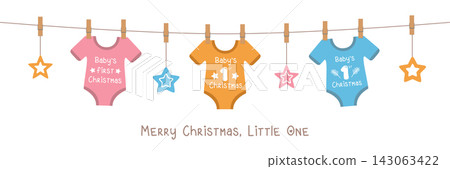 cute baby christmas greeting card with hanging bodysuits vector illustration cute baby christmas greeting card with hanging bodysuits vector illustration 143063422