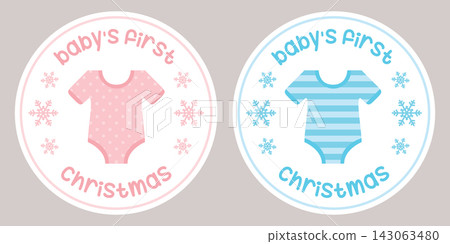cute babys first christmas sticker with bodysuit vector illustration cute babys first christmas sticker with bodysuit vector illustration 143063480