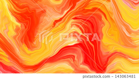 Abstract orange, red and yellow wavy marble acrylic effect background. Bright digital watercolor paint texture with flowing fire lines for contemporary design, flame wallpaper, liquid lava texture Abstract orange, red and yellow wavy marble acrylic effect background. Bright digital watercolor paint texture with flowing fire lines for contemporary design, flame wallpaper, liquid lava texture 143063481