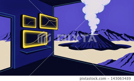 Flat vector Trader with 3 monitors The most beautiful mountain in the world background Flat vector Trader with 3 monitors The most beautiful mountain in the world background 143063489