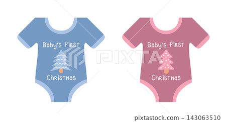 cute baby bodysuit set first christmas vector illustration cute baby bodysuit set first christmas vector illustration 143063510