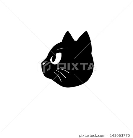 Black cat profile, side view silhouette with one eye and whiskers, sleek pet icon. Turning kitten muzzle, dark flat animal symbol, curious night mascot. Black cat head, simple minimal sign Black cat profile, side view silhouette with one eye and whiskers, sleek pet icon. Turning kitten muzzle, dark flat animal symbol, curious night mascot. Black cat head, simple minimal sign 143063770