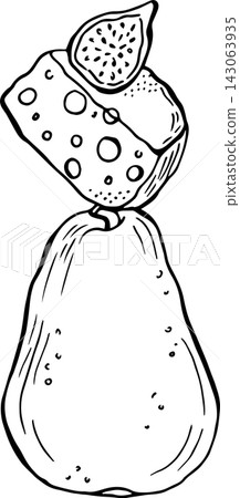 Cheese Pantry Gouda Cheese, Pear and Fig Hand Drawn PNG Collection Gourmet Food and Fruit Illustration 143063935