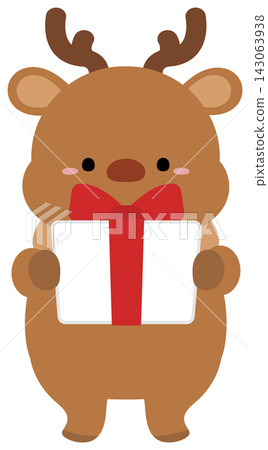 Christmas reindeer and presents, red ribbon Christmas reindeer and presents, red ribbon 143063938