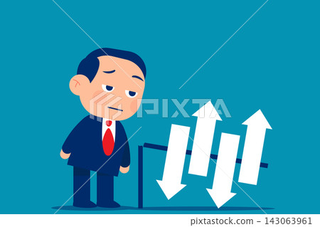 Broken direction sign. Businessman looking cracked road sign 143063961