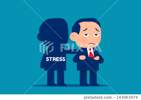 Business person have stress as a friend. Business cartoon concept Business person have stress as a friend. Business cartoon concept 143063974