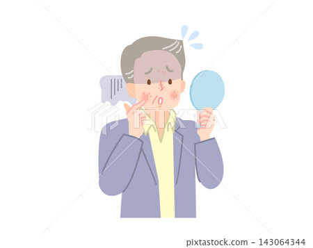 Illustration of a middle-aged man suffering from skin problems. Illustration of a middle-aged man suffering from skin problems. 143064344