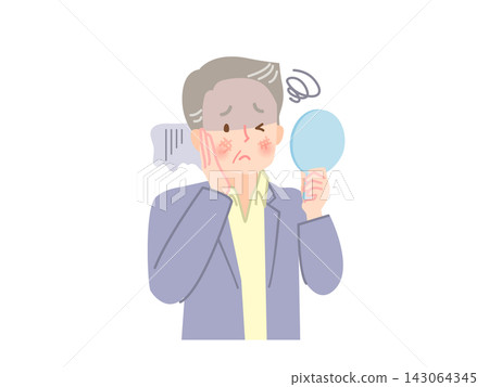Illustration of a middle-aged man suffering from skin problems. Illustration of a middle-aged man suffering from skin problems. 143064345