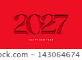 Red 2027 card, happy New Year 2027 poster, 3D number design 143064674