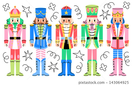 Set of cute toy nutcracker soldiers in uniforms Set of cute toy nutcracker soldiers in uniforms 143064925
