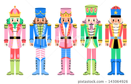 Set of cute toy nutcracker soldiers in uniforms Set of cute toy nutcracker soldiers in uniforms 143064926